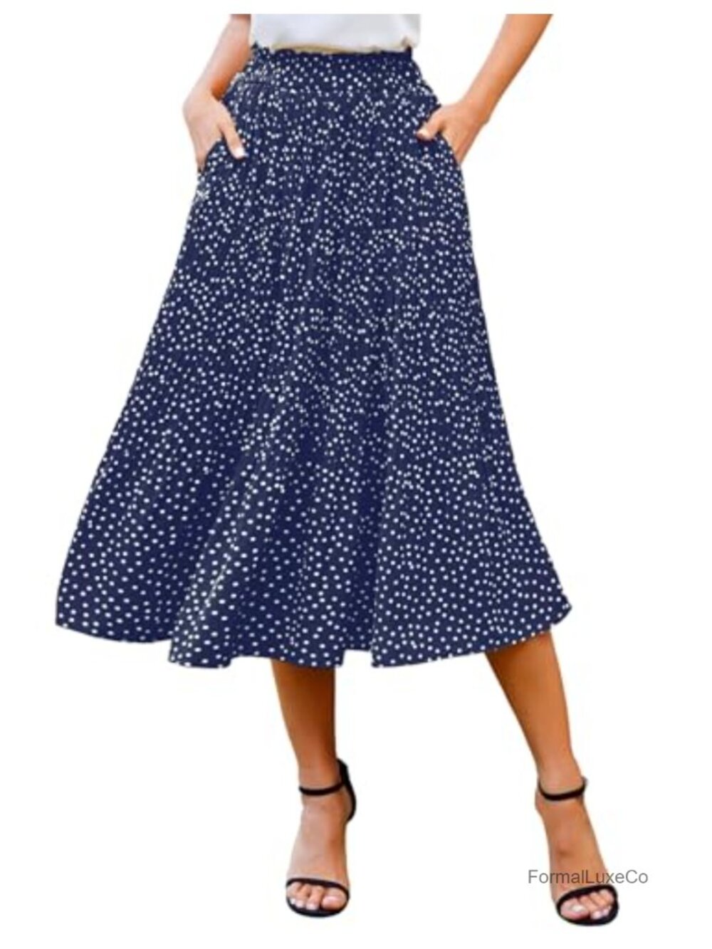 Pleated Midi Skirt High Waisted A-Line Swing with Pockets